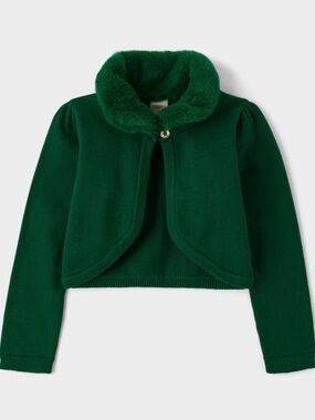 GYMBOREE DARK GREEN FAUX FUR KNIT SHRUG SIZE 6 🌟EUC🌟